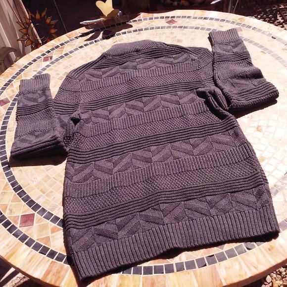 Y2K Tasso Elba Textured Knit Sweater Unisex Men's -S Ribbed Mock Neck Zip Grey - Picture 10 of 11